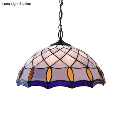 Tiffany-Style Handcrafted Stained Glass Pendant Light - Purplish Blue