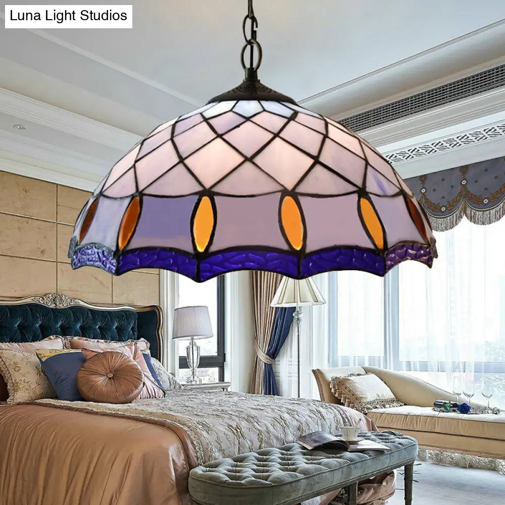 Tiffany-Style Handcrafted Stained Glass Pendant Light - Purplish Blue