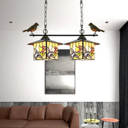 Decorbites tiffany style house shaped island light with two stainless steel heads and yellow floral stained glass 220v-240v