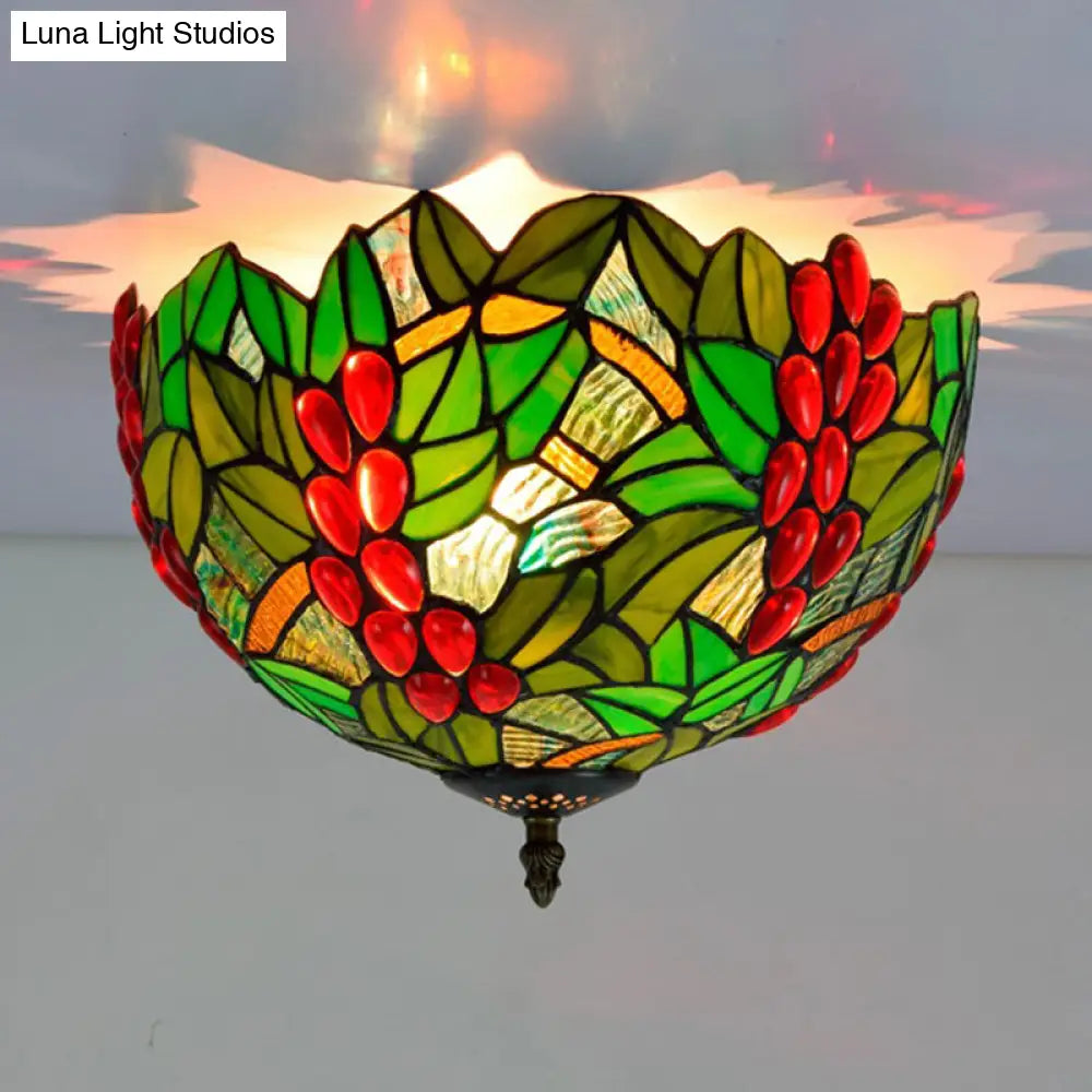 DecorBites™ DecorBites™ Tiffany-Style Leafy Ceiling Flush Mount Light Fixture - 2/5 Heads Bronze - 12"/16.5" Width