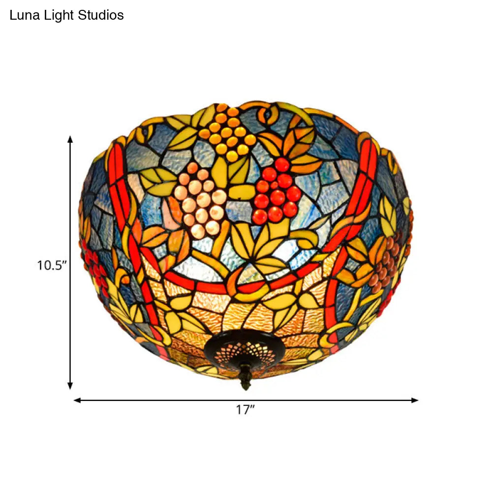 DecorBites™ DecorBites™ Tiffany-Style Leafy Ceiling Flush Mount Light Fixture - 2/5 Heads Bronze - 12"/16.5" Width