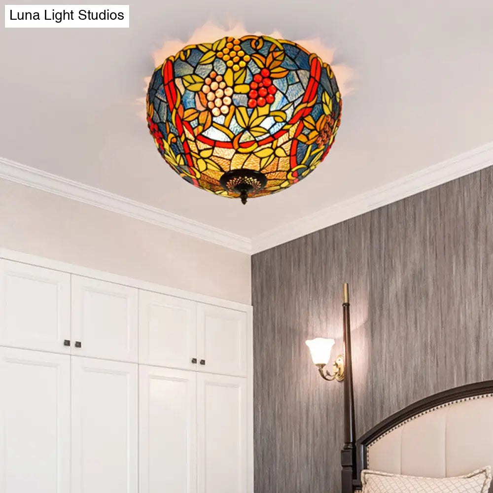 DecorBites™ DecorBites™ Tiffany-Style Leafy Ceiling Flush Mount Light Fixture - 2/5 Heads Bronze - 12"/16.5" Width