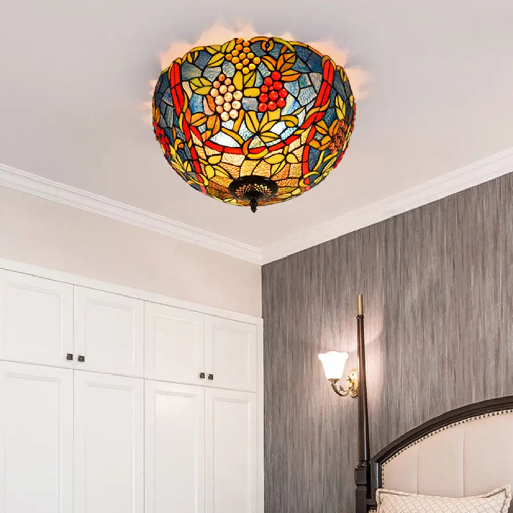 DecorBites™ DecorBites™ Tiffany-Style Leafy Ceiling Flush Mount Light Fixture - 2/5 Heads Bronze - 12"/16.5" Width