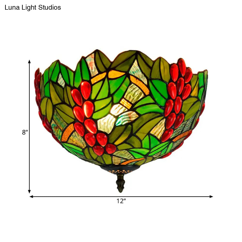 DecorBites™ DecorBites™ Tiffany-Style Leafy Ceiling Flush Mount Light Fixture - 2/5 Heads Bronze - 12"/16.5" Width