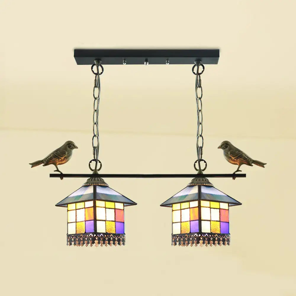 Decorbites™ vintage-style pendant light with stained glass shades in warm hues and ornate metalwork for 220v-240v use