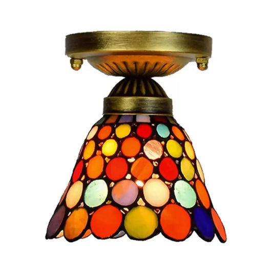 DecorBites™ DecorBites™ Tiffany Style Multicolor Glass Bedroom Ceiling Light: Cone Shade, Semi Flush Mount