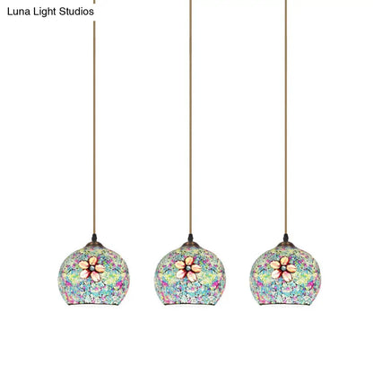 Tiffany-Style Multicolored Flower Glass Hanging Light with 3 Heads in Bronze