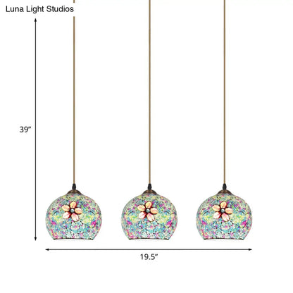 Tiffany-Style Multicolored Flower Glass Hanging Light with 3 Heads in Bronze