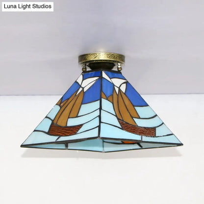 DecorBites™ DecorBites™ Tiffany Style Nautical Stained Glass Flush Light Fixture - Clear/White/Orange/Pink/Blue - for Hallway