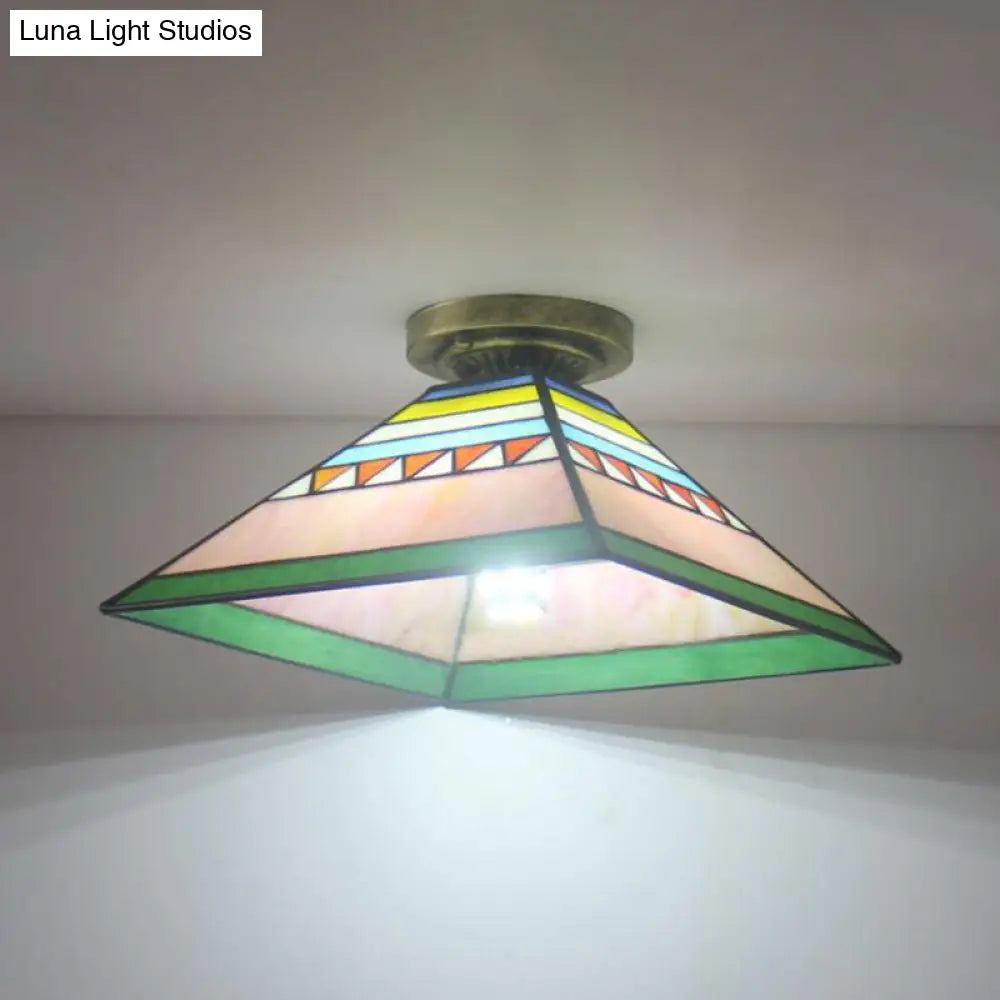 DecorBites™ DecorBites™ Tiffany Style Nautical Stained Glass Flush Light Fixture - Clear/White/Orange/Pink/Blue - for Hallway