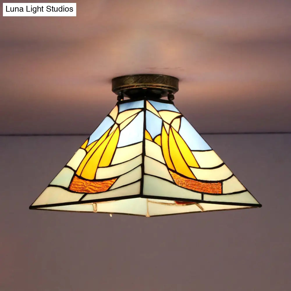 DecorBites™ DecorBites™ Tiffany Style Nautical Stained Glass Flush Light Fixture - Clear/White/Orange/Pink/Blue - for Hallway