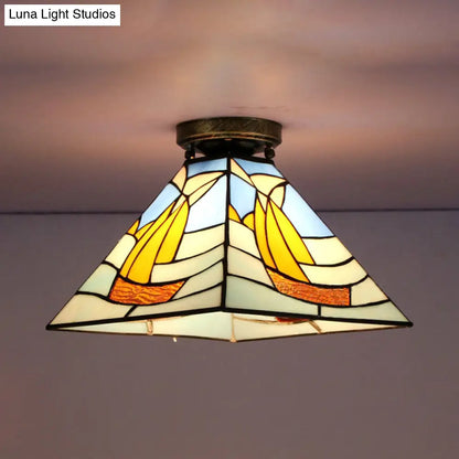 DecorBites™ DecorBites™ Tiffany Style Nautical Stained Glass Flush Light Fixture - Clear/White/Orange/Pink/Blue - for Hallway