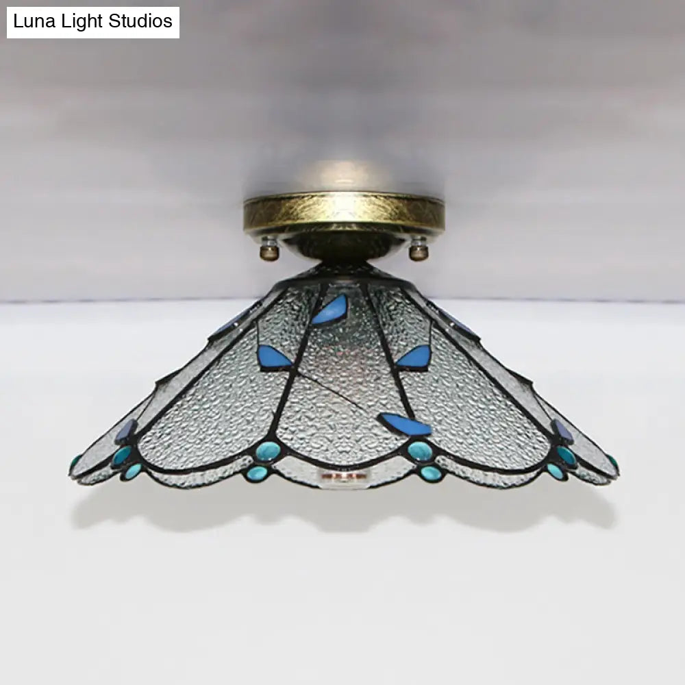 DecorBites™ DecorBites™ Tiffany Style Nautical Stained Glass Flush Light Fixture - Clear/White/Orange/Pink/Blue - for Hallway