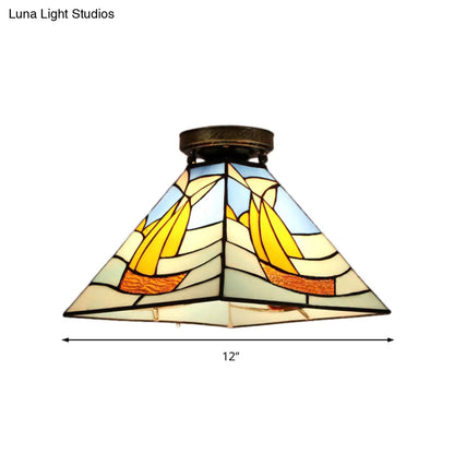 DecorBites™ DecorBites™ Tiffany Style Nautical Stained Glass Flush Light Fixture - Clear/White/Orange/Pink/Blue - for Hallway