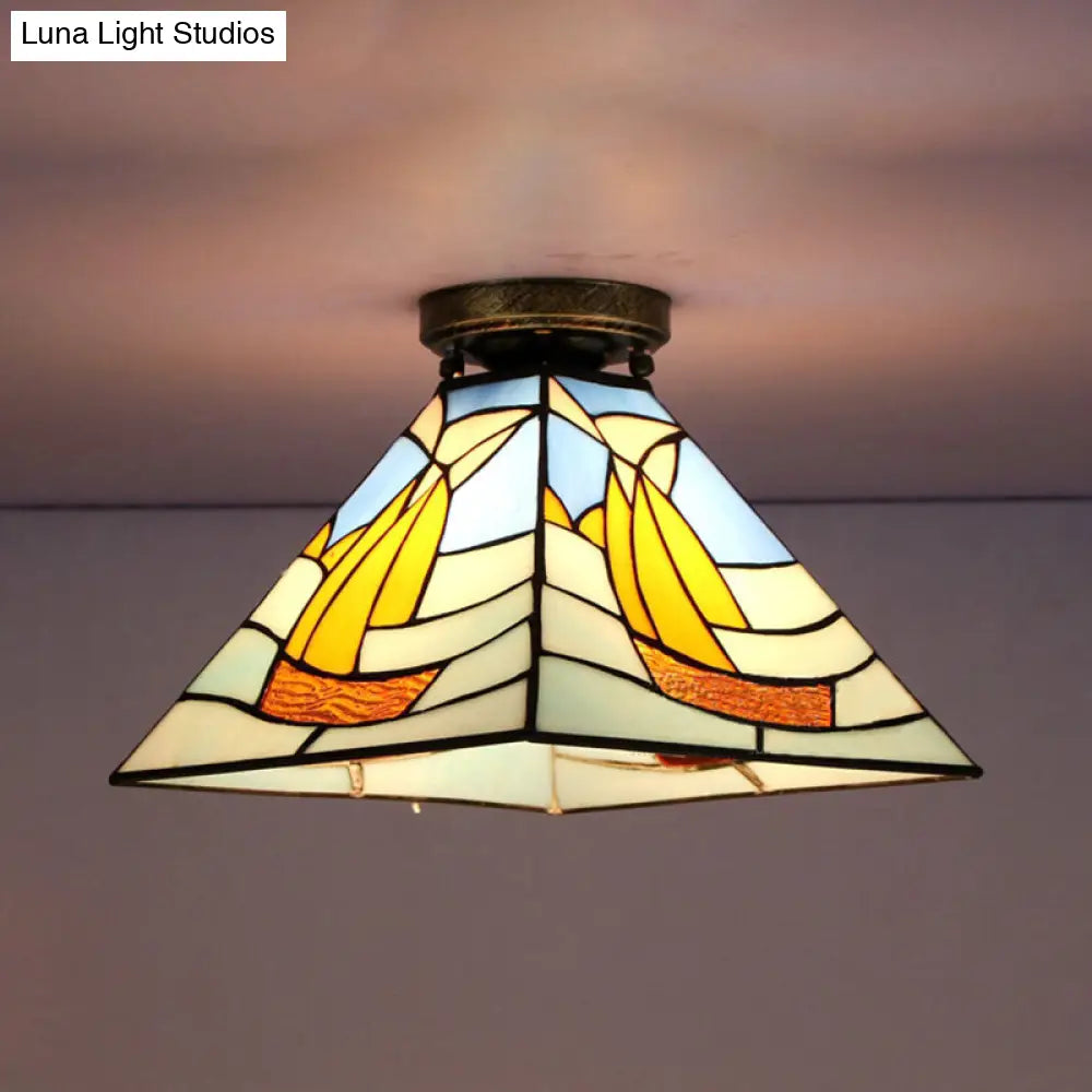 DecorBites™ DecorBites™ Tiffany Style Nautical Stained Glass Flush Light Fixture - Clear/White/Orange/Pink/Blue - for Hallway