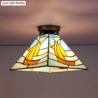 DecorBites™ DecorBites™ Tiffany Style Nautical Stained Glass Flush Light Fixture - Clear/White/Orange/Pink/Blue - for Hallway