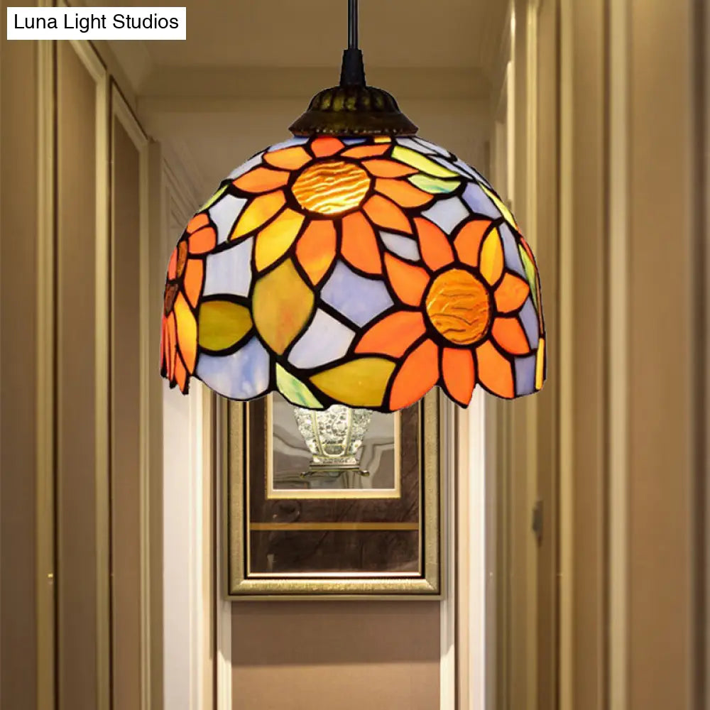 Tiffany-Style Orange-Blue Stained Glass Pendant Light