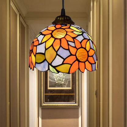 Tiffany-Style Orange-Blue Stained Glass Pendant Light