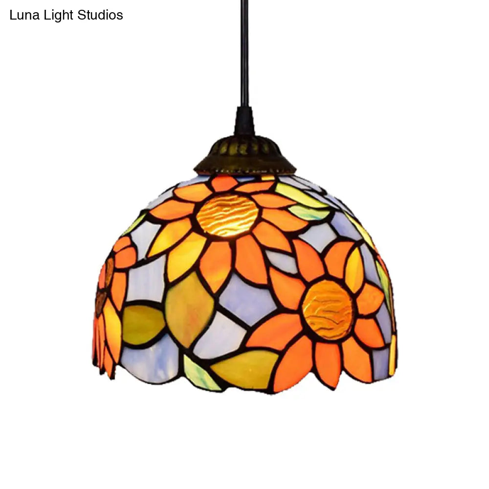 Tiffany-Style Orange-Blue Stained Glass Pendant Light