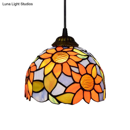 Tiffany-Style Orange-Blue Stained Glass Pendant Light