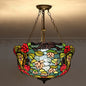 Tiffany-Style Pendant Light with Stained Art Glass Bowl Shade for Ceiling Suspension