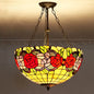 Tiffany-Style Pendant Light with Stained Art Glass Bowl Shade for Ceiling Suspension