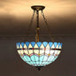 Tiffany-Style Pendant Light with Stained Art Glass Bowl Shade for Ceiling Suspension