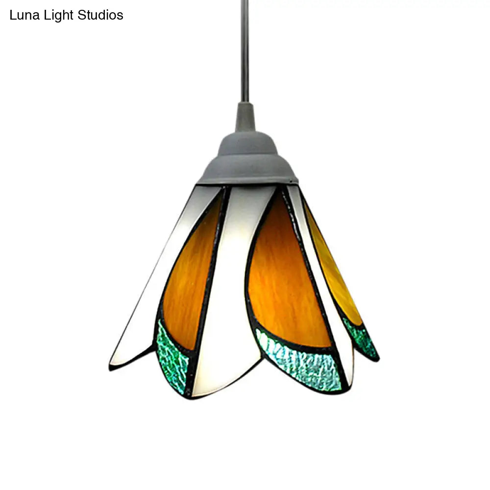 Tiffany-Style Pendulum Light: Handcrafted Art Glass Suspension Lamp in Blue/Green for Foyer