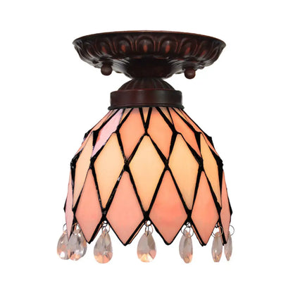 DecorBites™ DecorBites™ Tiffany Style Pink Glass Ceiling Flushmount Light Fixture - 1 Light Flower/Flared/Rhombus Design