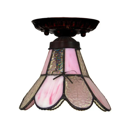 DecorBites™ DecorBites™ Tiffany Style Pink Glass Ceiling Flushmount Light Fixture - 1 Light Flower/Flared/Rhombus Design