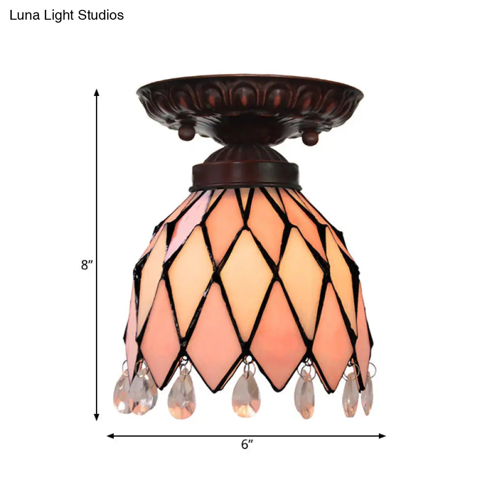 DecorBites™ DecorBites™ Tiffany Style Pink Glass Ceiling Flushmount Light Fixture - 1 Light Flower/Flared/Rhombus Design