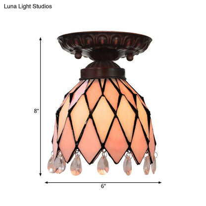 DecorBites™ DecorBites™ Tiffany Style Pink Glass Ceiling Flushmount Light Fixture - 1 Light Flower/Flared/Rhombus Design