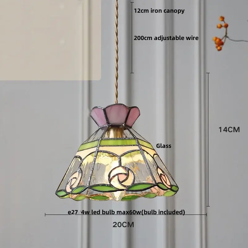 Tiffany style pink and peach butterfly glass flower led pendant lamp with iron canopy and adjustable wire for bedroom decorbites butterfly glass