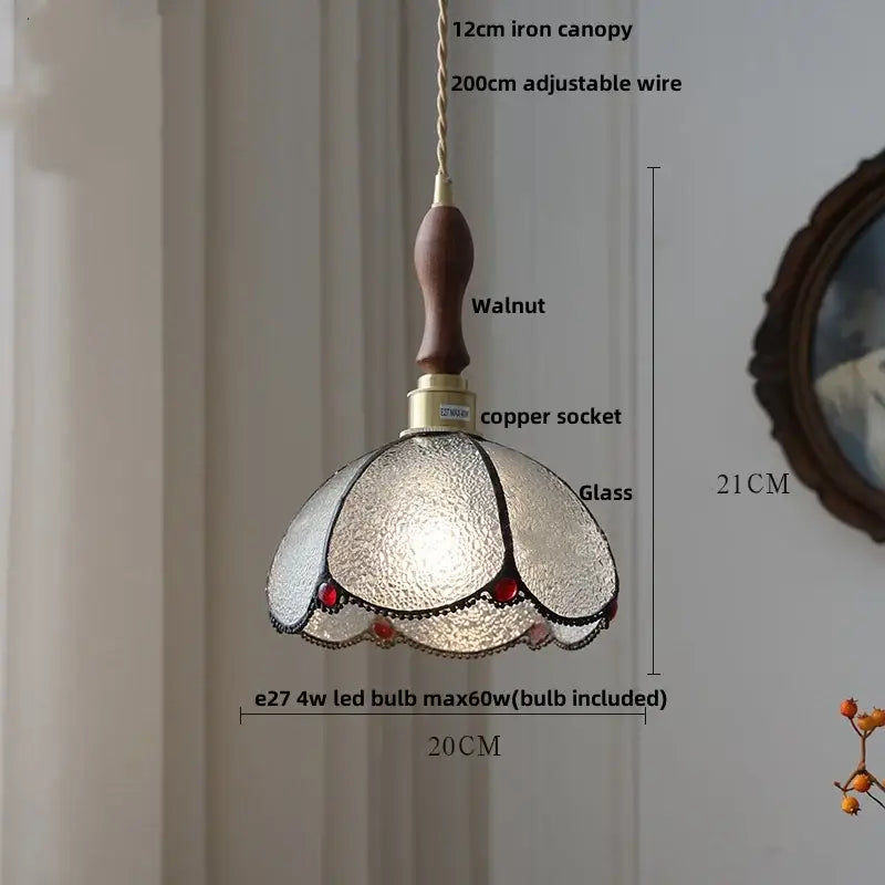 Delicate 21cm tiffany style pink and peach butterfly glass flower led pendant lamp with textured shade and copper socket