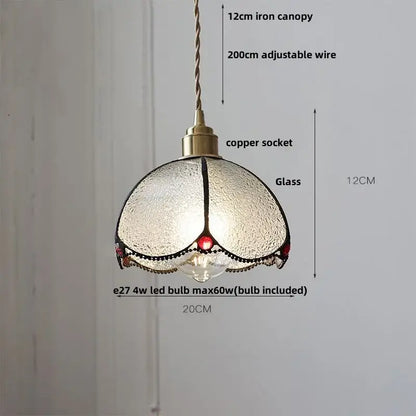 Vintage-style tiffany butterfly glass flower led pendant lamp with pink peach shade and red gemstone accents for bedroom decorbites butterfly glass