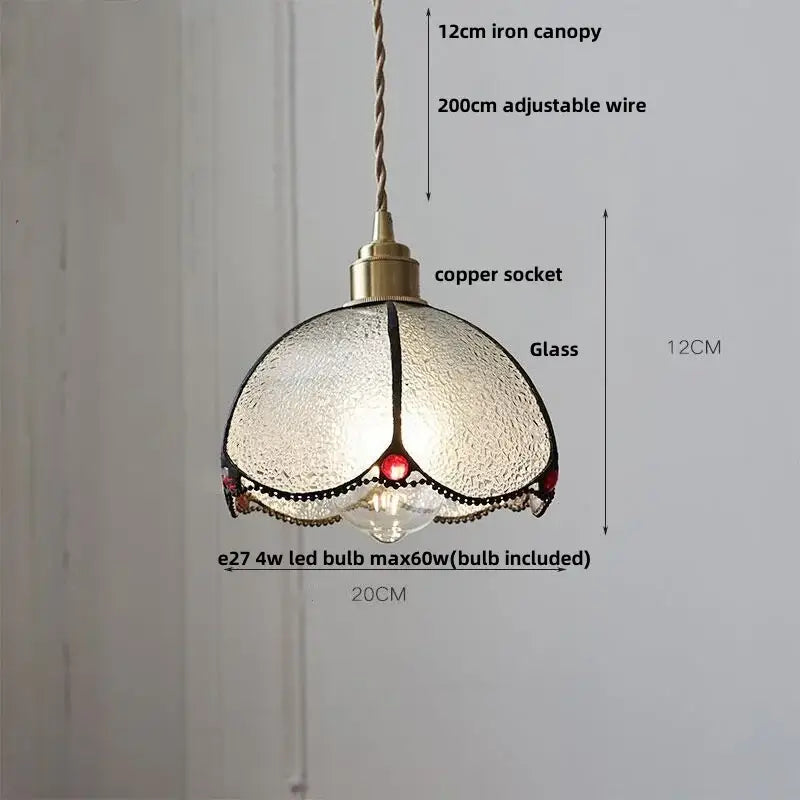 Vintage-style tiffany butterfly glass flower led pendant lamp with pink peach shade and red gemstone accents for bedroom decorbites butterfly glass