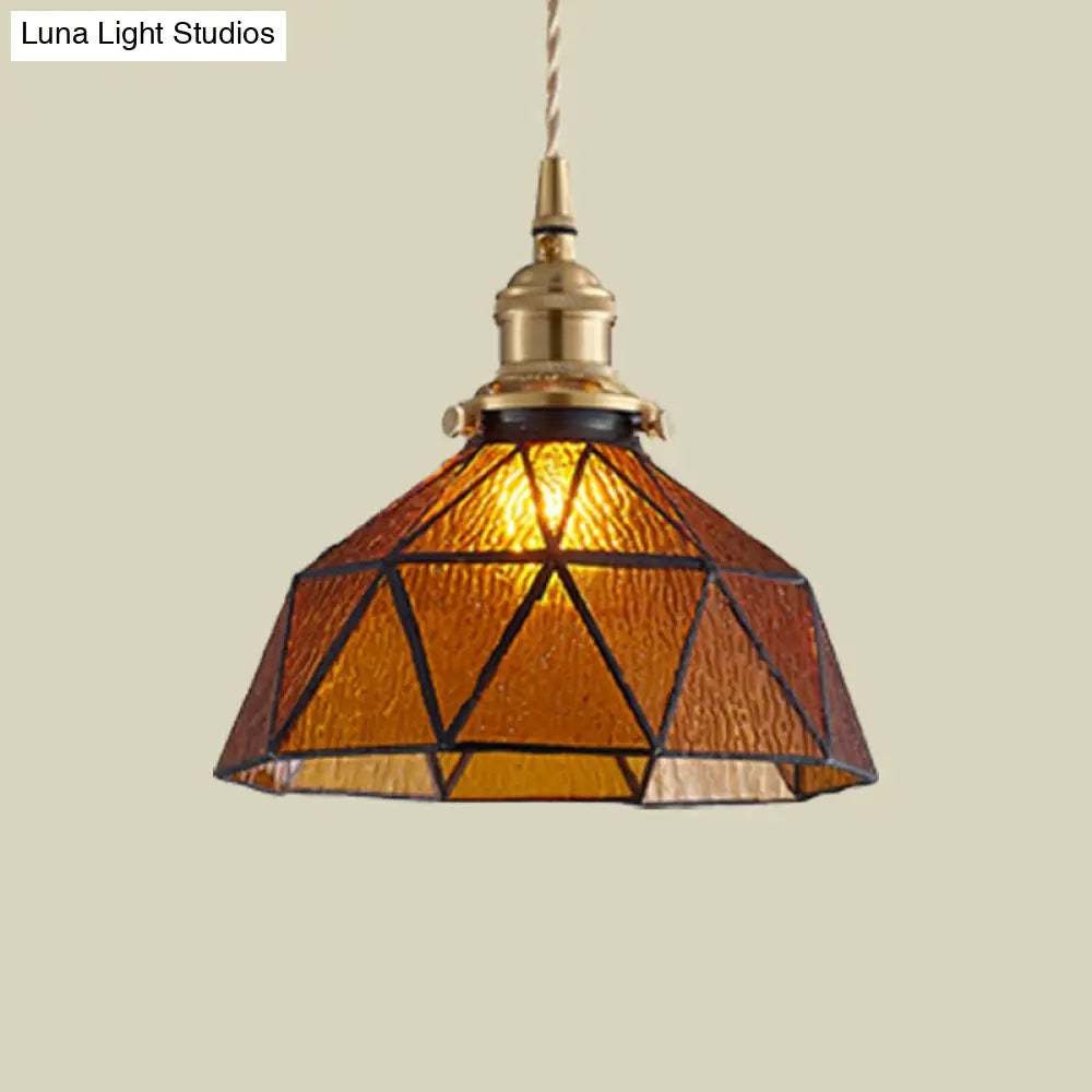 Tiffany-Style Polyhedron Pendant Lamp with Glass Domed Shade - Gallery Suspension Light