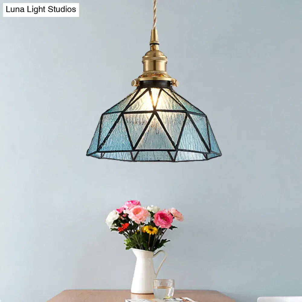 Tiffany-Style Polyhedron Pendant Lamp with Glass Domed Shade - Gallery Suspension Light