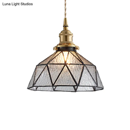 Tiffany-Style Polyhedron Pendant Lamp with Glass Domed Shade - Gallery Suspension Light