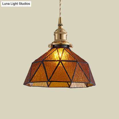 Tiffany-Style Polyhedron Pendant Lamp with Glass Domed Shade - Gallery Suspension Light