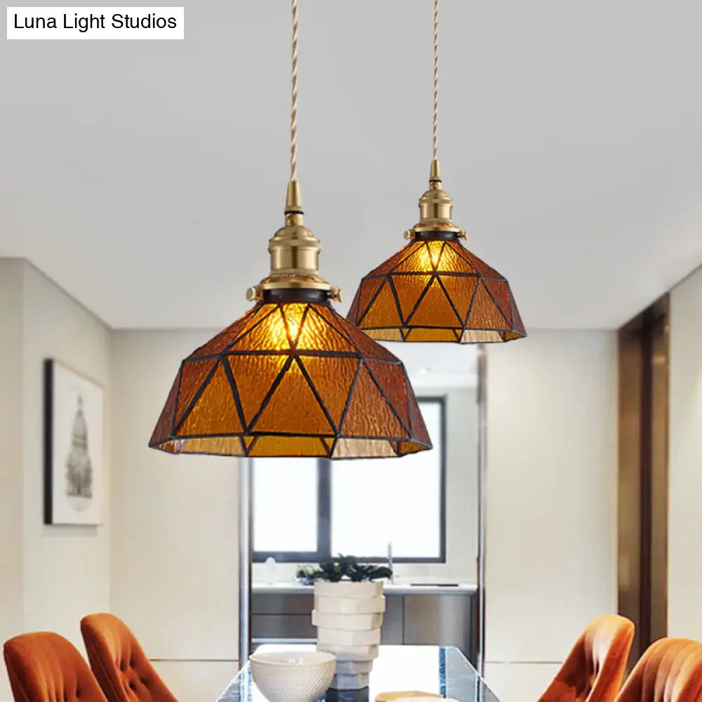 Tiffany-Style Polyhedron Pendant Lamp with Glass Domed Shade - Gallery Suspension Light