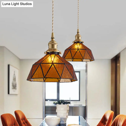 Tiffany-Style Polyhedron Pendant Lamp with Glass Domed Shade - Gallery Suspension Light