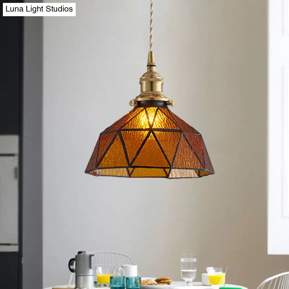 Tiffany-Style Polyhedron Pendant Lamp with Glass Domed Shade - Gallery Suspension Light