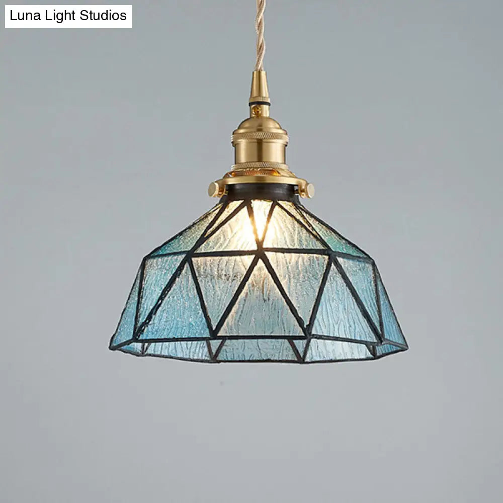 Tiffany-Style Polyhedron Pendant Lamp with Glass Domed Shade - Gallery Suspension Light