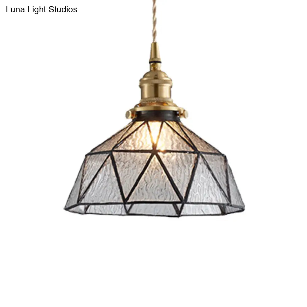 Tiffany-Style Polyhedron Pendant Lamp with Glass Domed Shade - Gallery Suspension Light