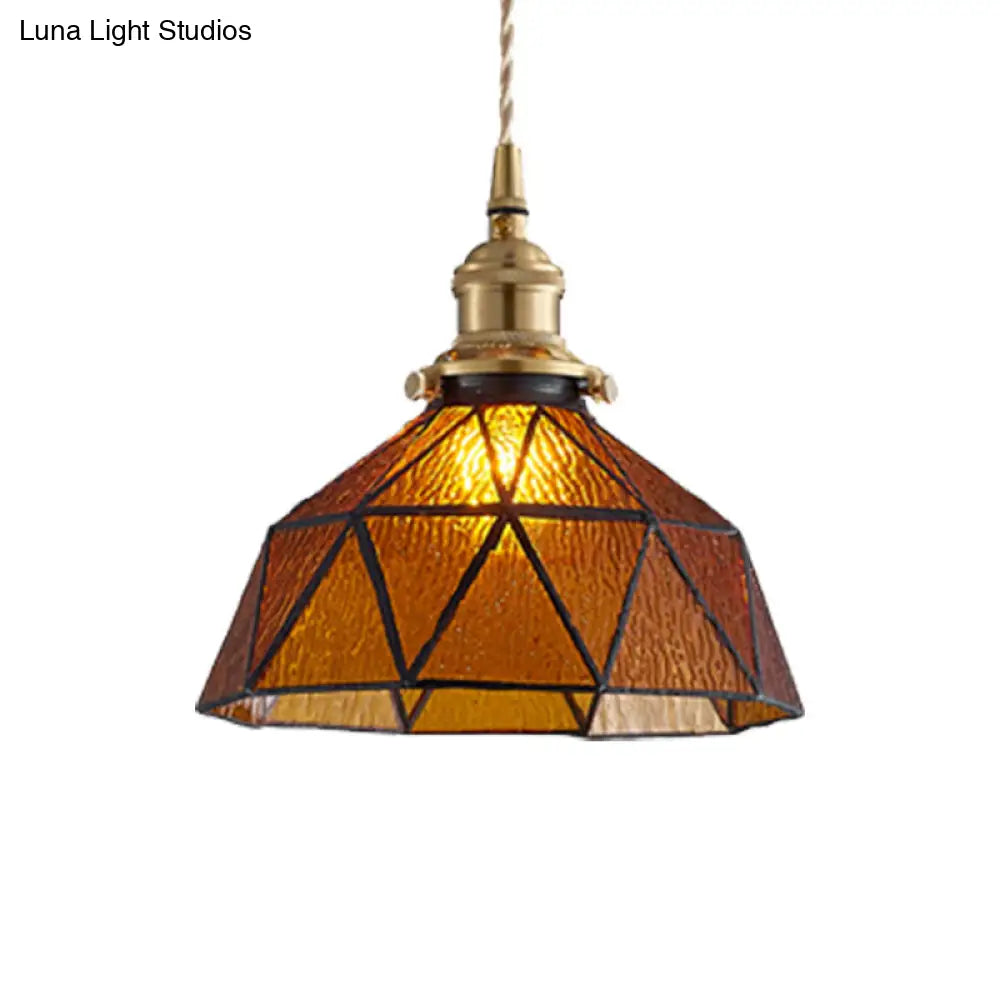 Tiffany-Style Polyhedron Pendant Lamp with Glass Domed Shade - Gallery Suspension Light