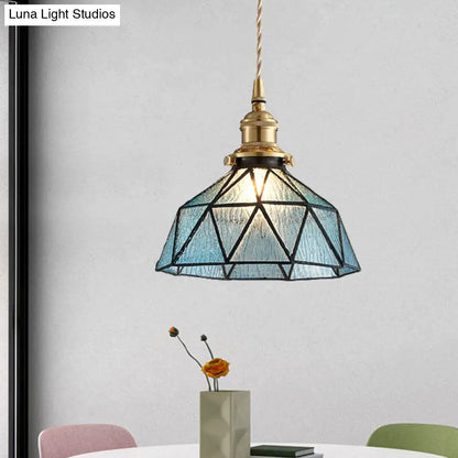 Tiffany-Style Polyhedron Pendant Lamp with Glass Domed Shade - Gallery Suspension Light