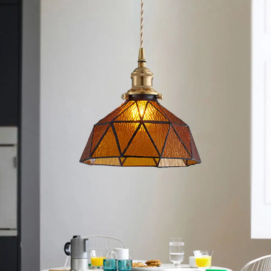 Tiffany-Style Polyhedron Pendant Lamp with Glass Domed Shade - Gallery Suspension Light