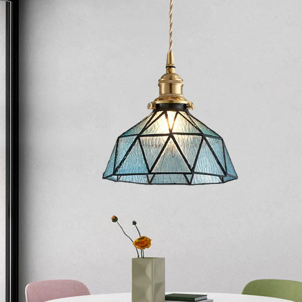 Tiffany-Style Polyhedron Pendant Lamp with Glass Domed Shade - Gallery Suspension Light