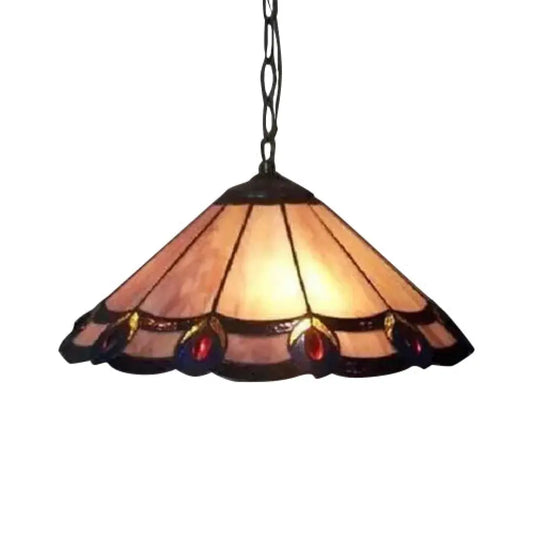 Tiffany-Style Purple Cone Pendant Lamp - Hand-Cut Glass, 1-Bulb Hanging Light Fixture